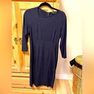 Asymmetrical neckline Noir Pinstripe pencil dress